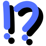 a blue interrobang (an exclamation point and a question mark together) with a thick black shadow